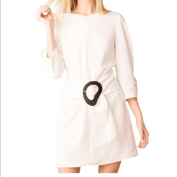 Tibi- NWT White Mini Dress with Oversized Acrylic Belt buckle - Picture 6 of 14